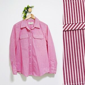 Orvis Cotton Blend Pink White Striped Utility Shirt